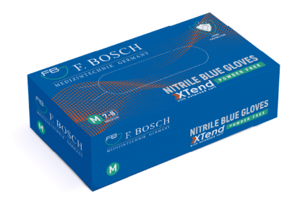 F. Перчатки Bosch Xtend Nitrile Blue без пудры с удлиненной манжетой
